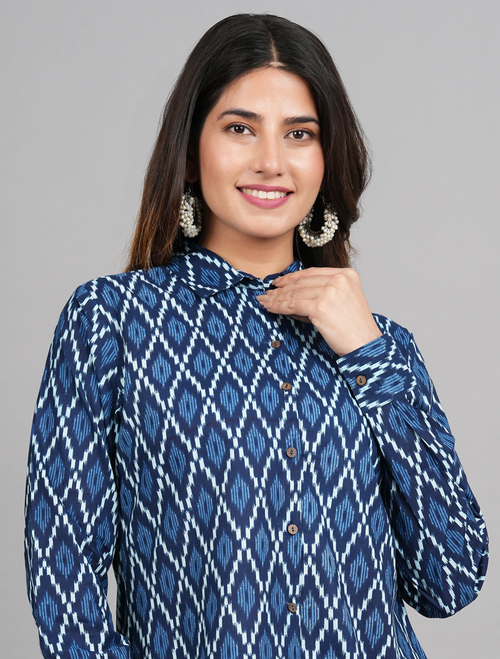House of RP Women Cotton Blue Print Casual Shirt | Swadesiicart