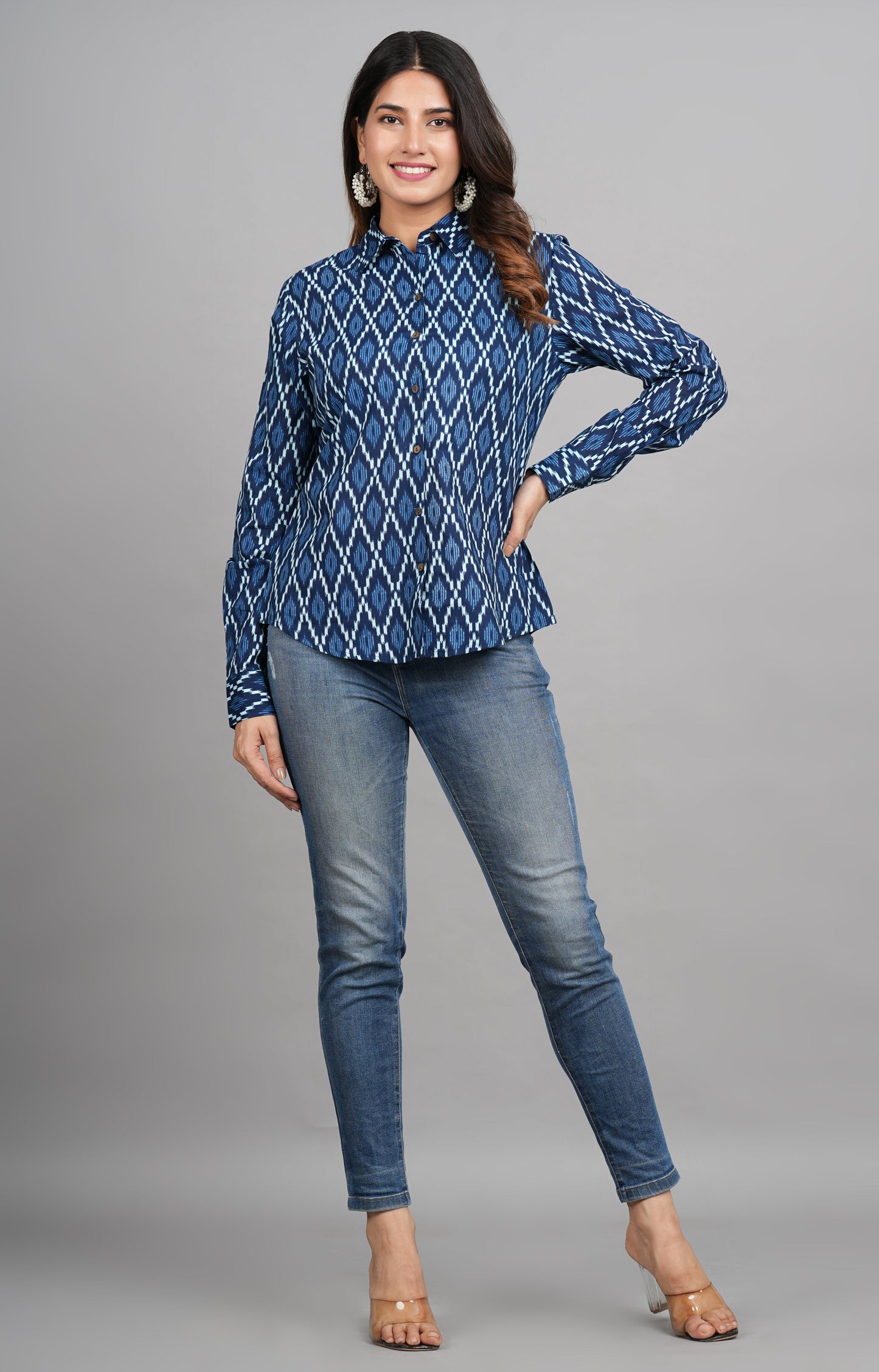 House of RP Women Cotton Blue Print Casual Shirt | Swadesiicart
