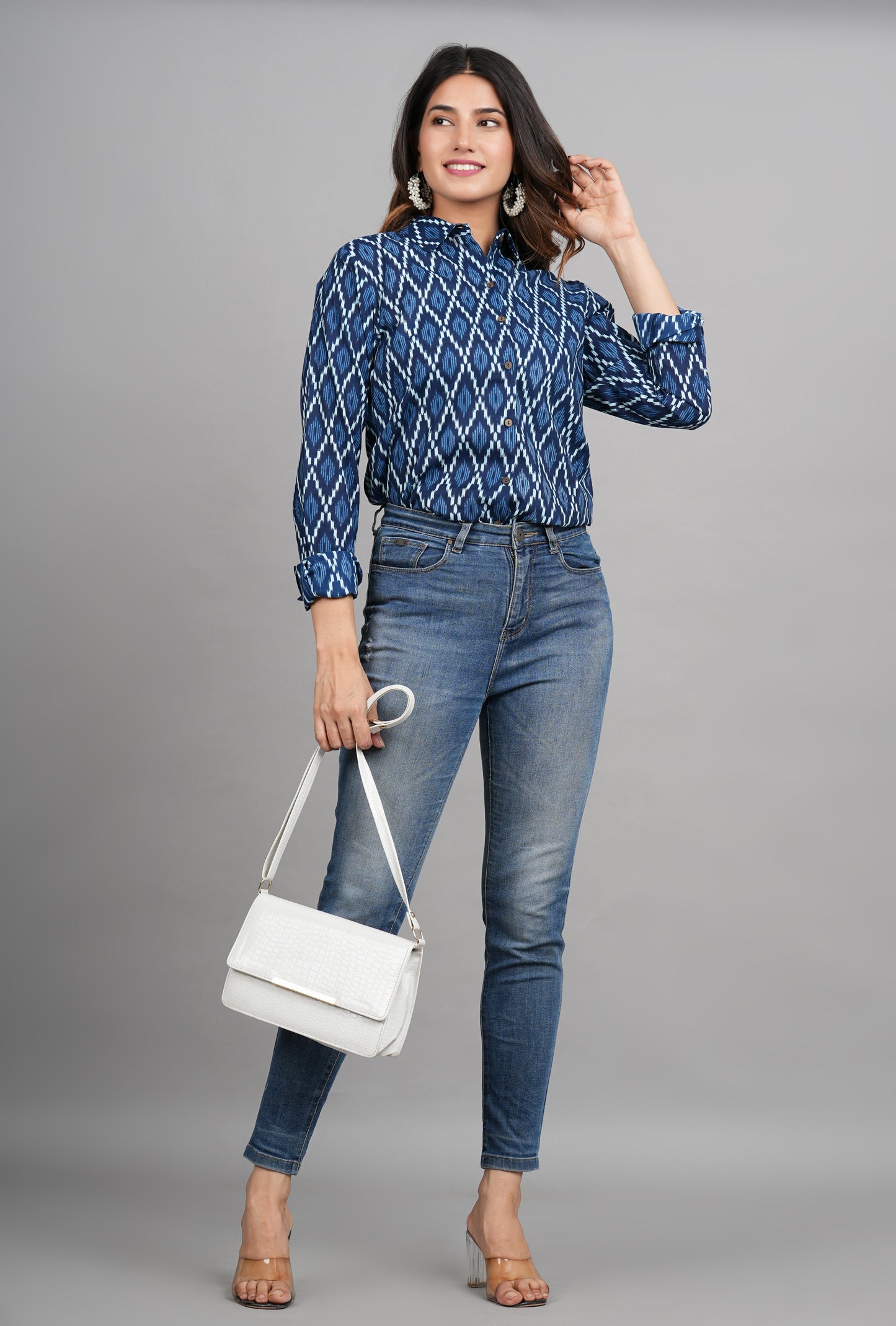 House of RP Women Cotton Blue Print Casual Shirt | Swadesiicart