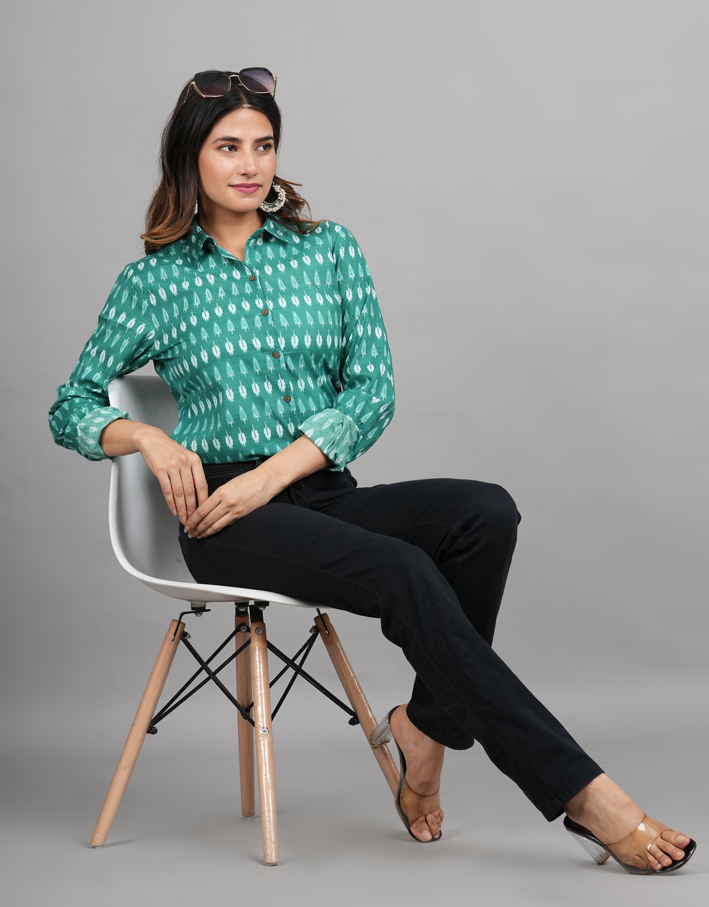 House of RP Women Cotton Green Print Casual Shirt | Swadesiicart