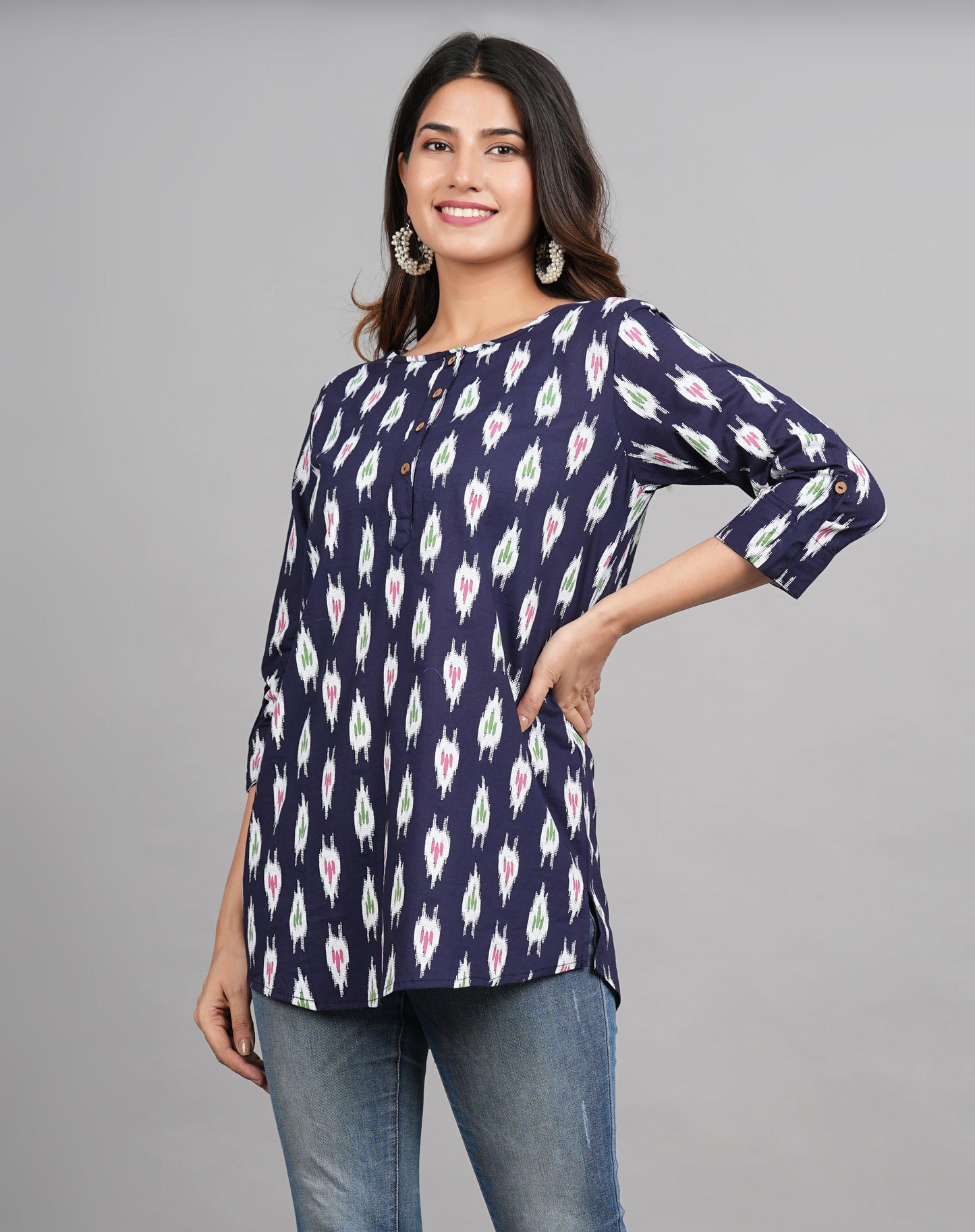 House of RP Women Cotton Blue Graphic Print Casual Top | Swadesiicart