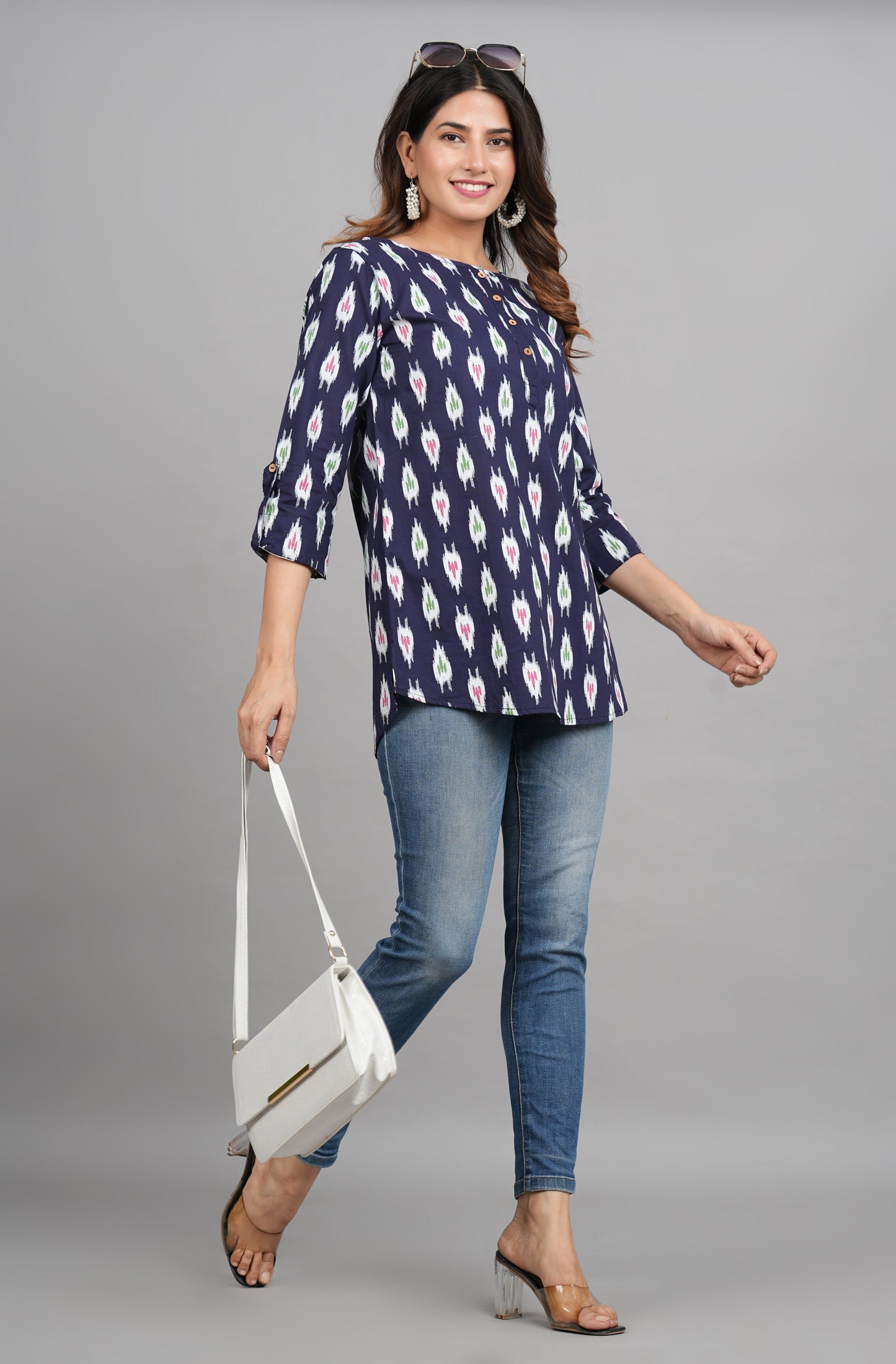 House of RP Women Cotton Blue Graphic Print Casual Top | Swadesiicart