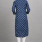 House of RP Women Cotton Blue Floral Print Straight Kurta | Swadesiicart