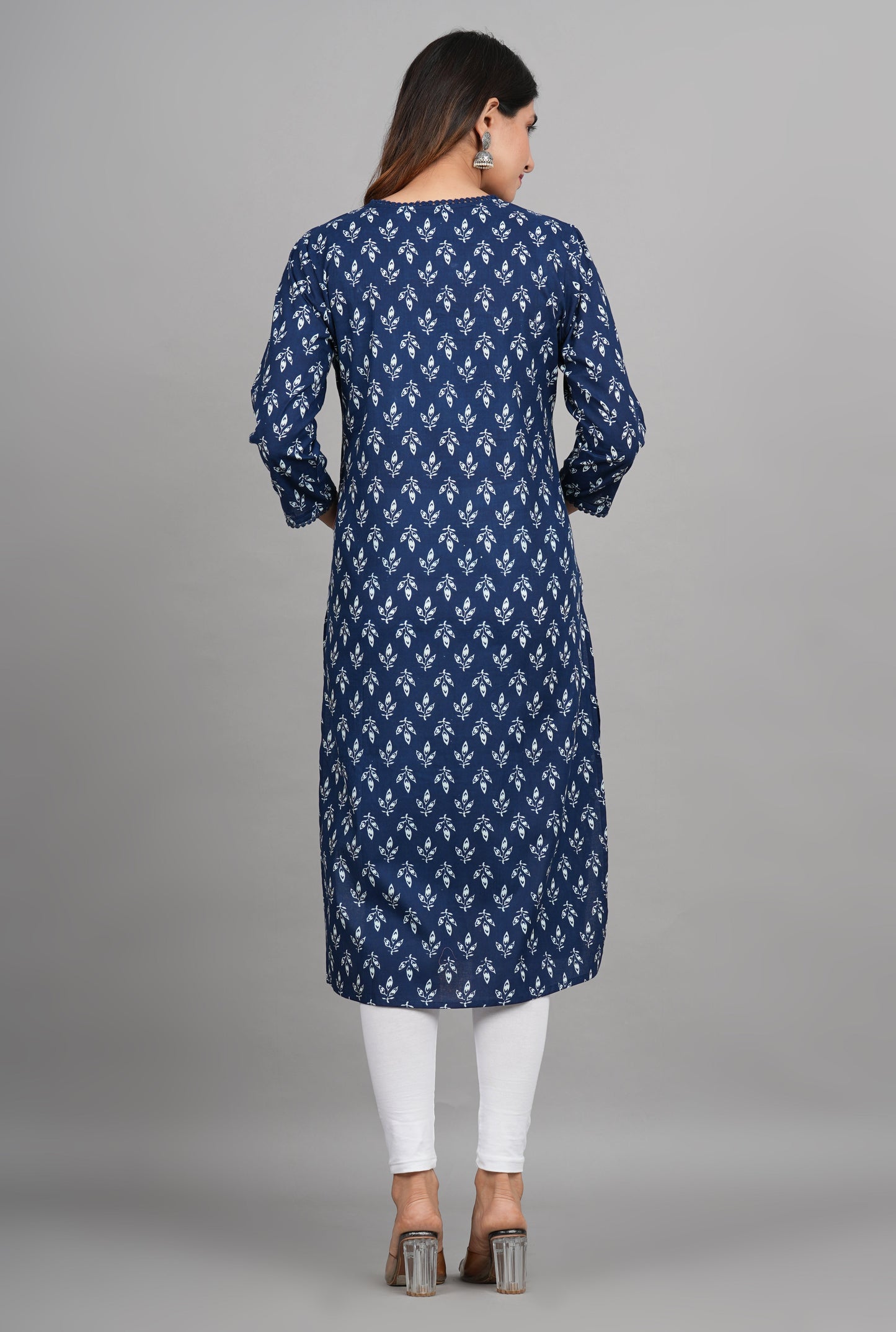 House of RP Women Cotton Blue Floral Print Straight Kurta | Swadesiicart