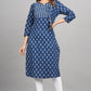 House of RP Women Cotton Blue Floral Print Straight Kurta | Swadesiicart