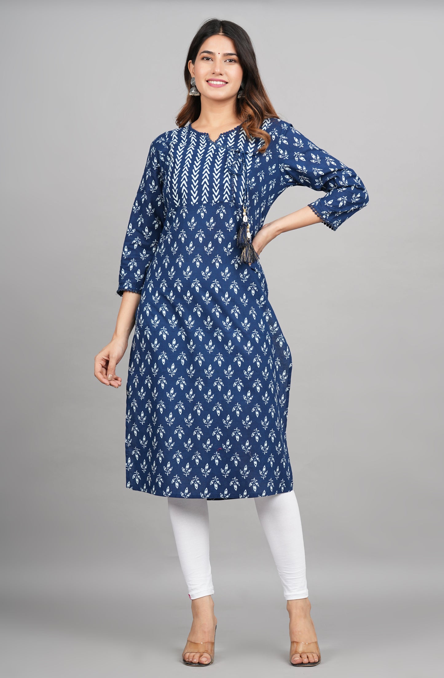 House of RP Women Cotton Blue Floral Print Straight Kurta | Swadesiicart