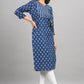 House of RP Women Cotton Blue Floral Print Straight Kurta | Swadesiicart
