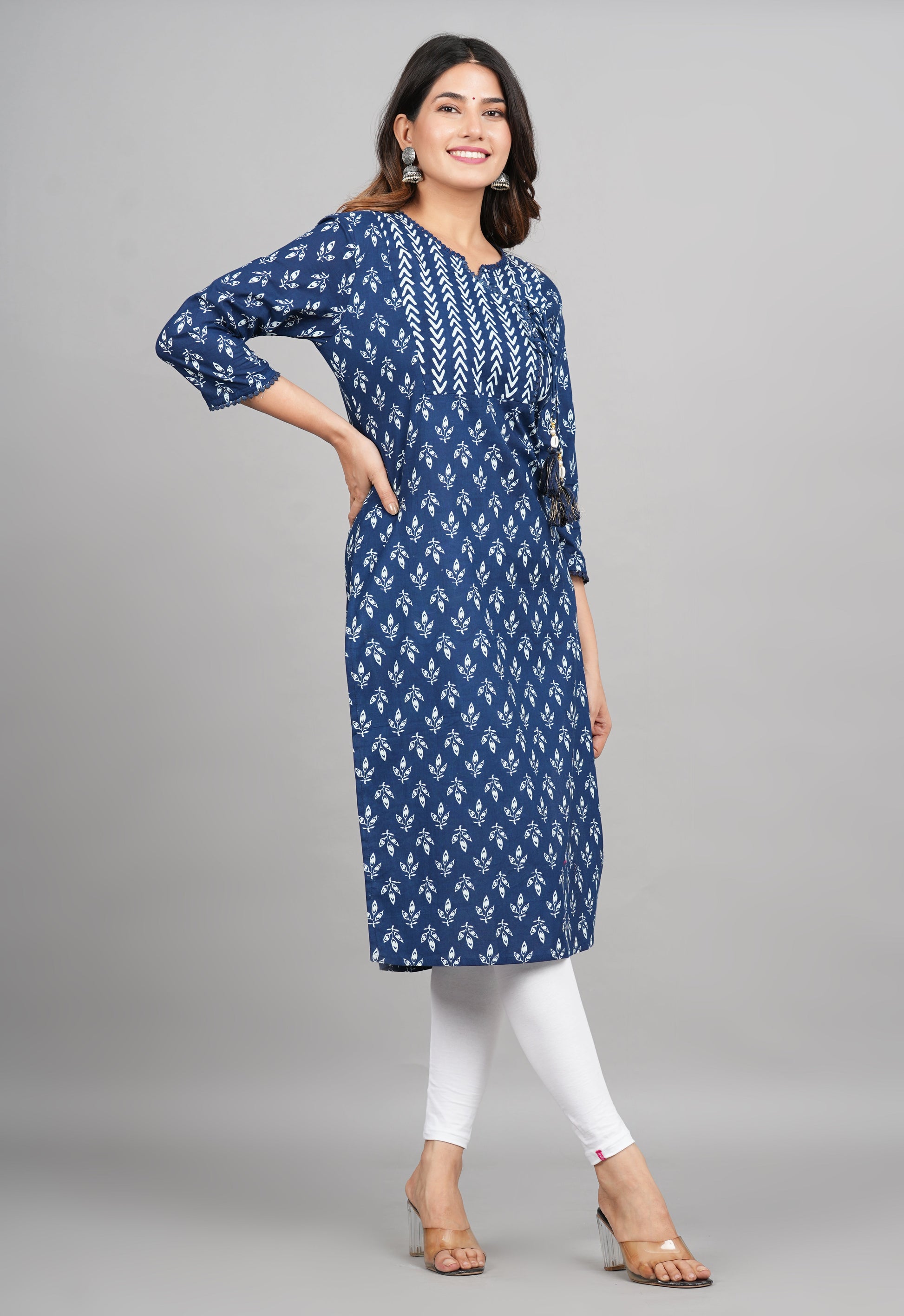 House of RP Women Cotton Blue Floral Print Straight Kurta | Swadesiicart