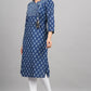 House of RP Women Cotton Blue Floral Print Straight Kurta | Swadesiicart