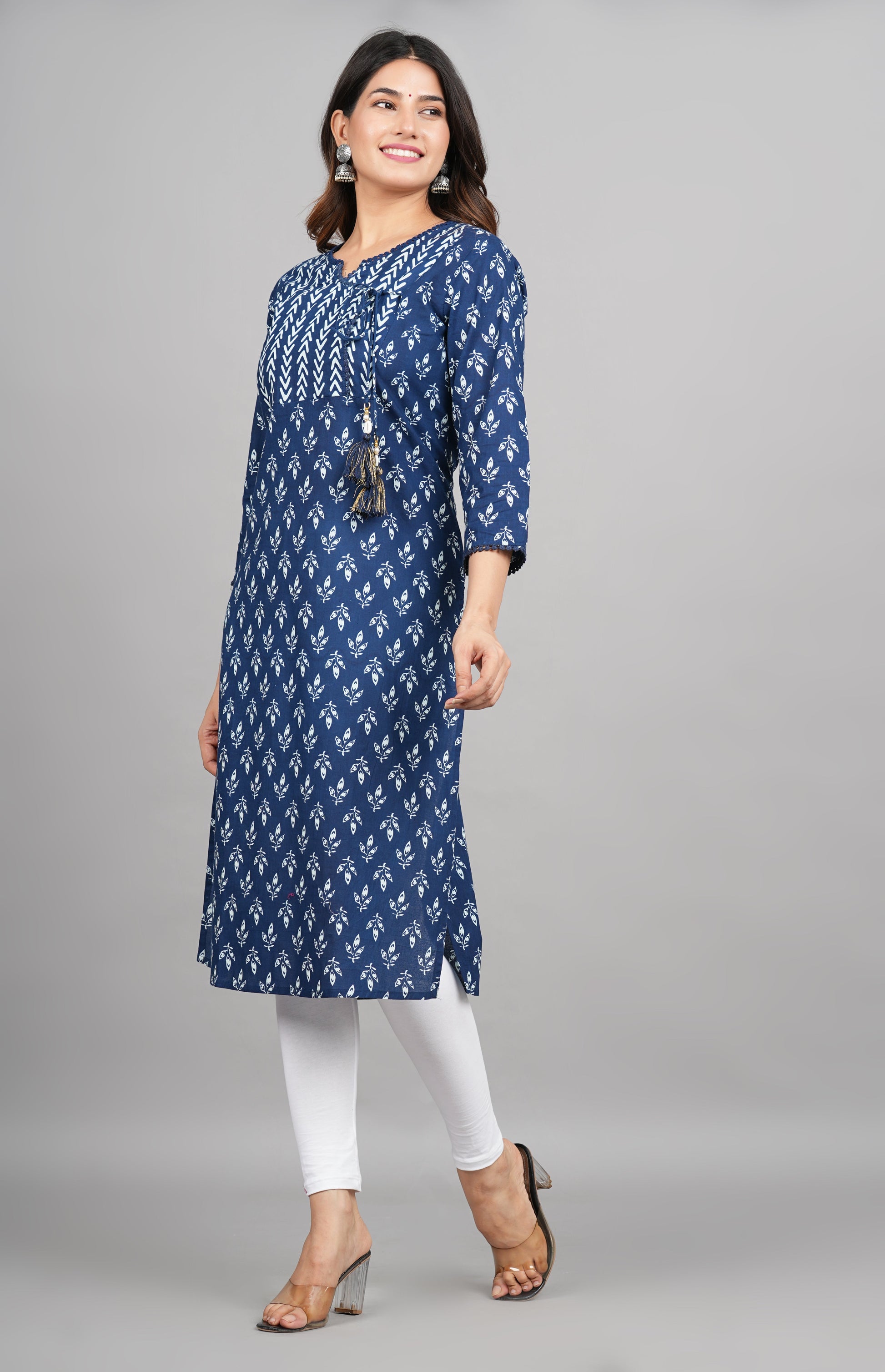 House of RP Women Cotton Blue Floral Print Straight Kurta | Swadesiicart