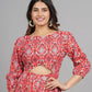 House of RP Women Cotton Red Fit and Flare Short Dress - Swadesiicart