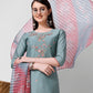 Blue Embroidered Kurta Pant & Printed Dupatta Set, Multicolor - Hiral Fashion
