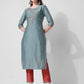 Blue Embroidered Kurta Pant & Printed Dupatta Set, Multicolor - Hiral Fashion