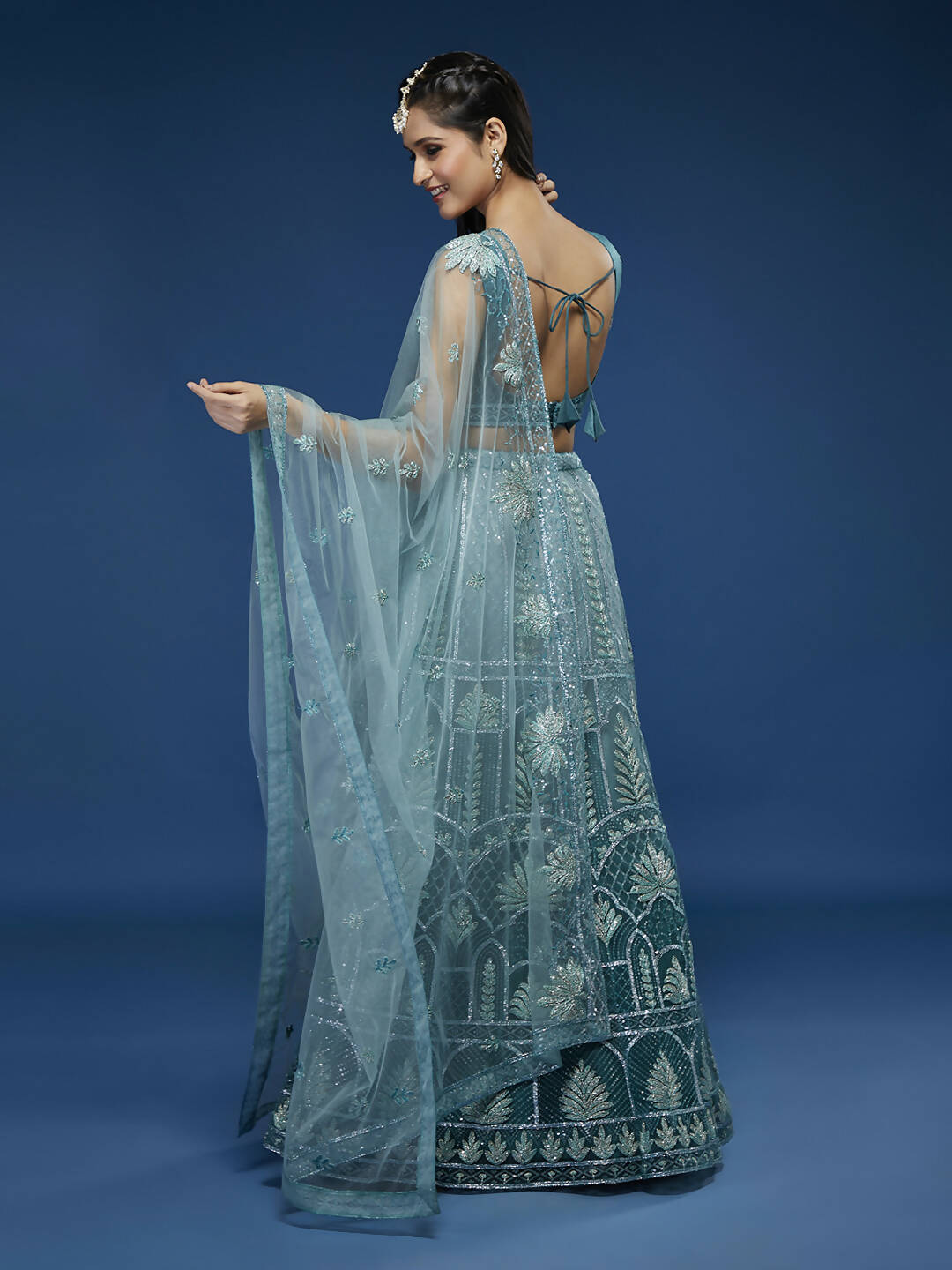 House of Panchhi Blue Net Gotapatti Work Lehenga & Blouse with Dupatta | Swadesiicart
