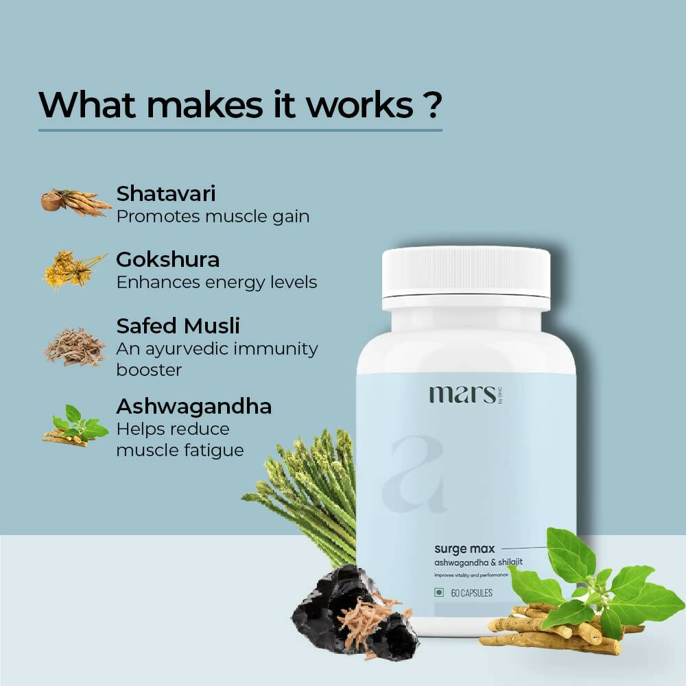 Mars By GHC Surge Max Capsules with Ashwagandha, Gokshura, Safed Musli - Swadesiicart