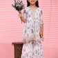 Alakhi Studio Girls Floral Georgette Printed Round-Neck Kurta With Sharara - White