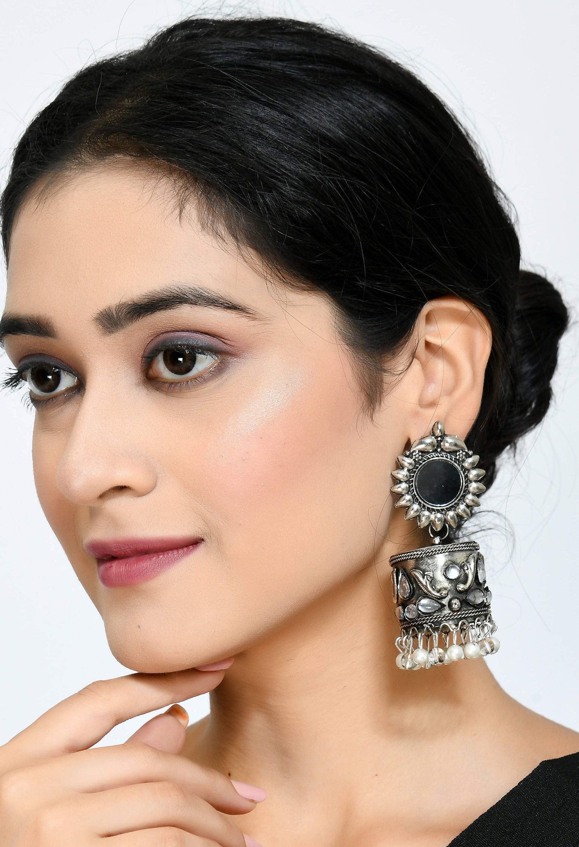 Mominos Fashion Johar Kamal Women Silver Oxidised Jhumkas - Mominos Fashion