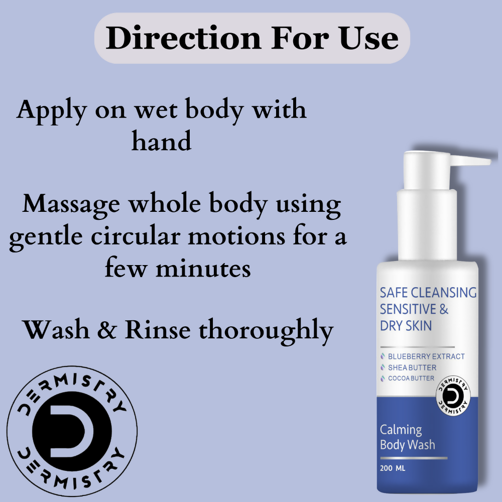 Dermistry Sensitive & Dry Skin Care Calming Soothing Body Wash Safe Soap Free Cleanser Blue Berry - Swadesiicart