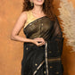 Very Much Indian Handloom Pure Cotton Silk Saree With Sleek Golden Border - Black | Swadesiicart