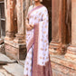 Joban Fashion Light Purple Crepe Chiffon Pure Handloom Banarasi Silk Saree | Swadesiicart