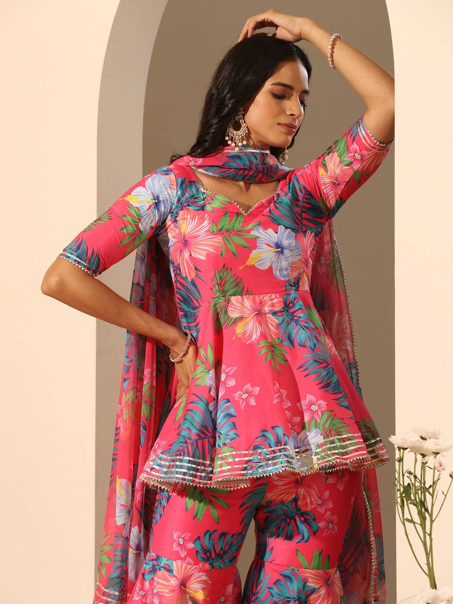 Pomcha Jaipur Pink Gul Qudrat Sharara Set | Swadesiicart