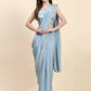 Blue Silk Satin Solid Ready to wear Saree with stitched Blouse - Satiksha | Swadesiicart