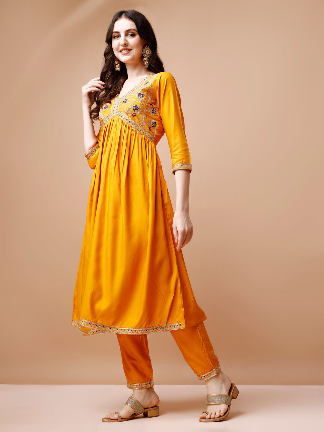 Alia Cut Embroidered Kurta With Pant & Dupatta, Multicolor - Hiral Fashion