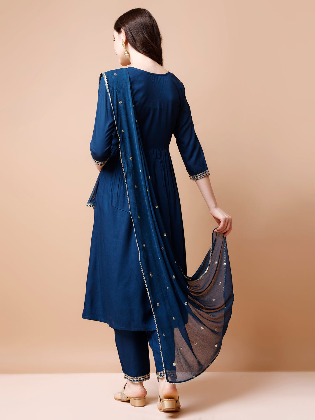 Alia Cut Embroidered Kurta With Pant & Dupatta, Multicolor - Hiral Fashion