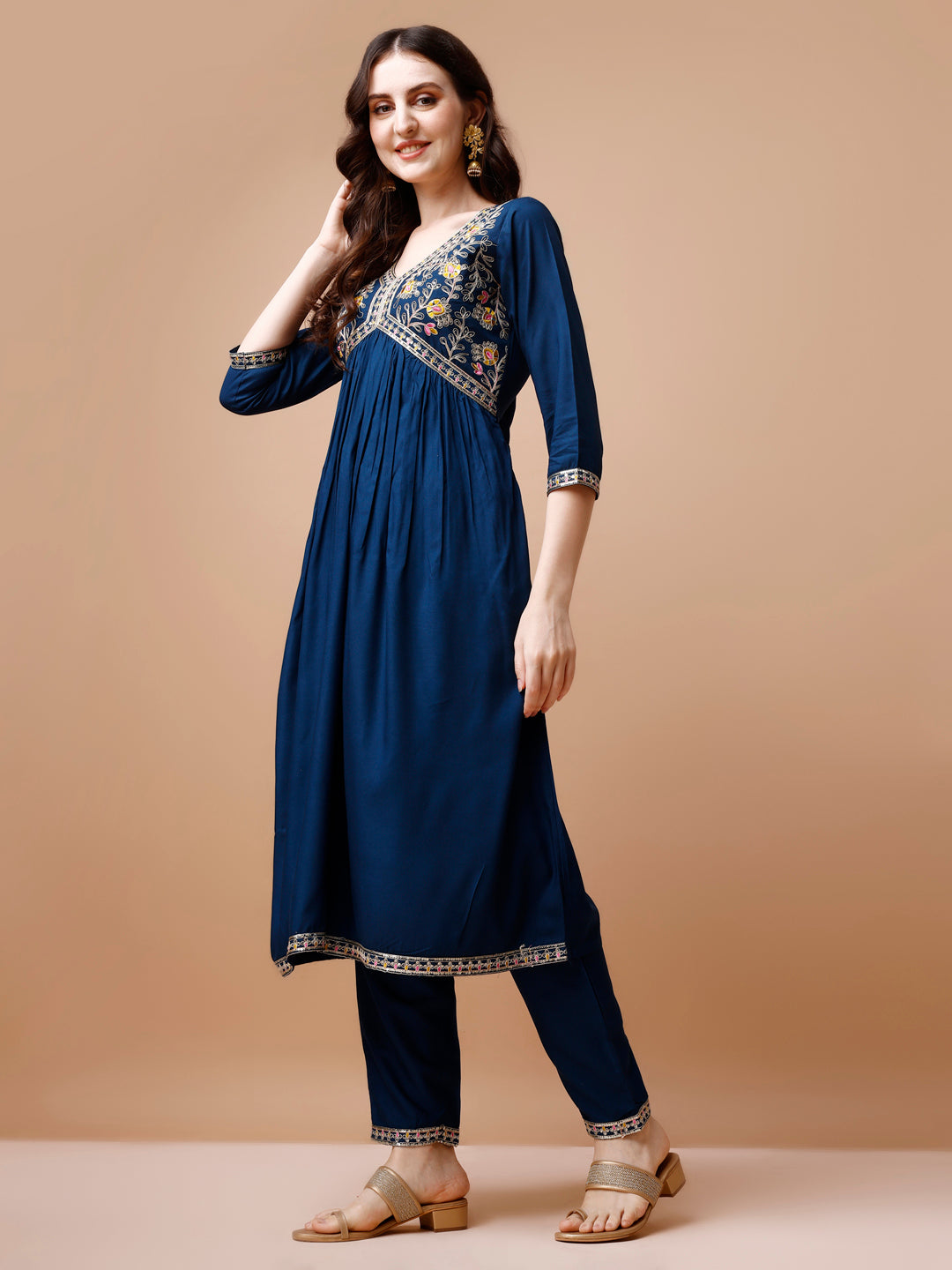 Alia Cut Embroidered Kurta With Pant & Dupatta, Multicolor - Hiral Fashion