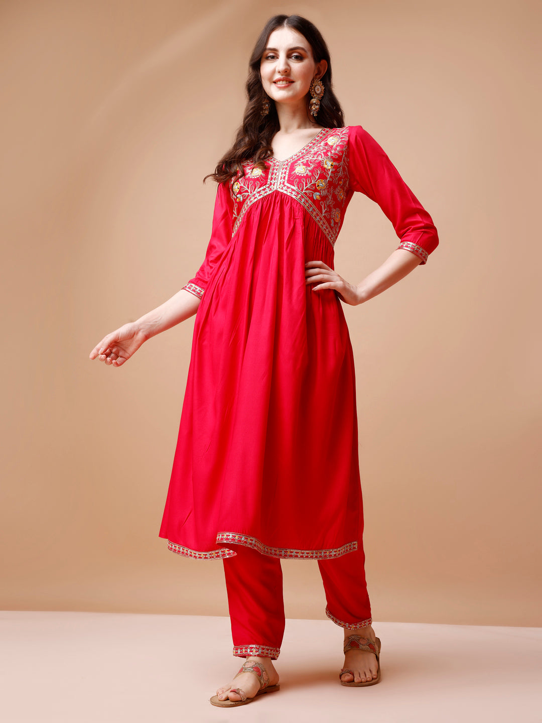 Alia Cut Embroidered Kurta With Pant & Dupatta, Multicolor - Hiral Fashion