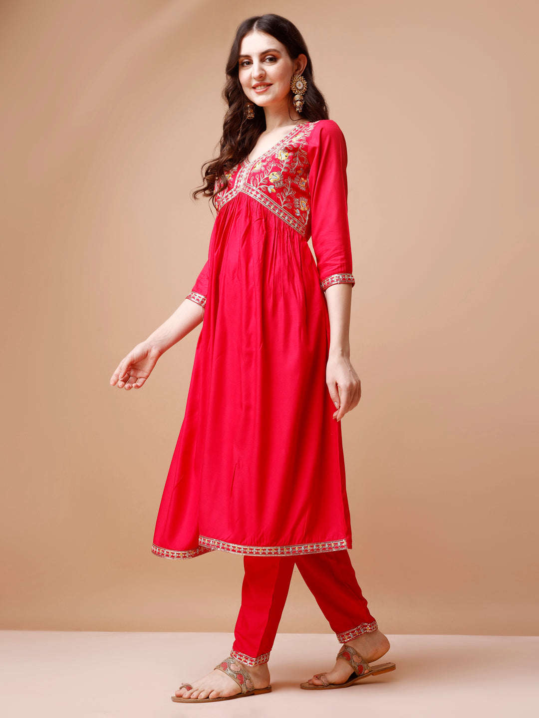 Alia Cut Embroidered Kurta With Pant & Dupatta, Multicolor - Hiral Fashion