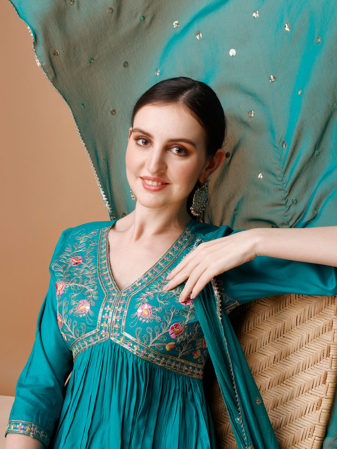 Alia Cut Embroidered Kurta With Pant & Dupatta, Multicolor - Hiral Fashion