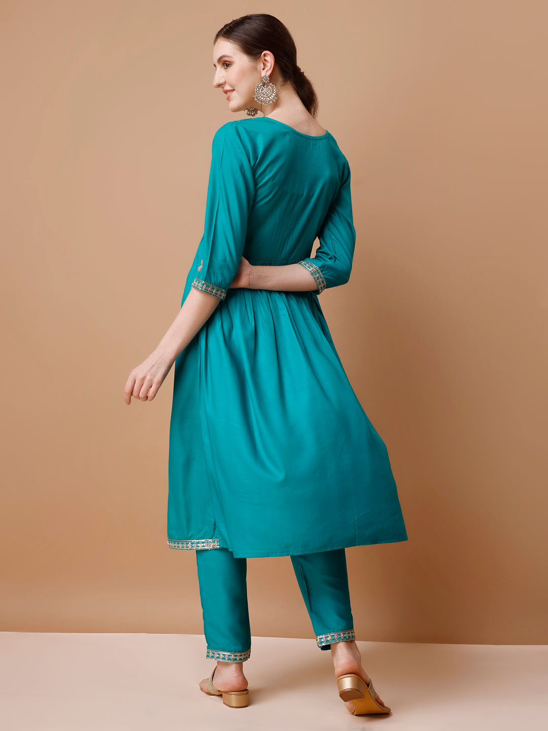 Alia Cut Embroidered Kurta With Pant & Dupatta, Multicolor - Hiral Fashion