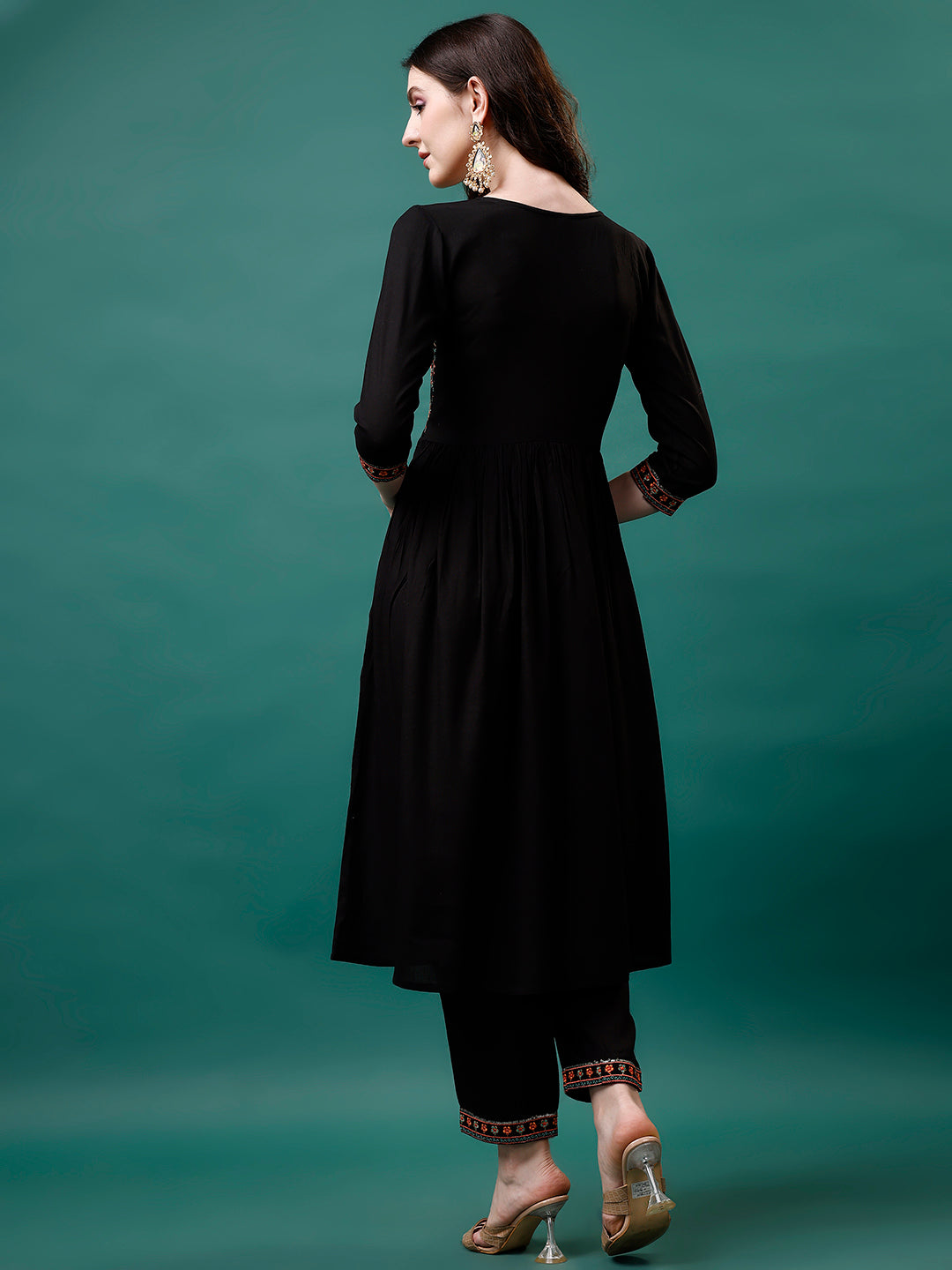 Alia Cut Embroidered Kurta With Pant & Printed Dupatta, Multicolor - Hiral Fashion