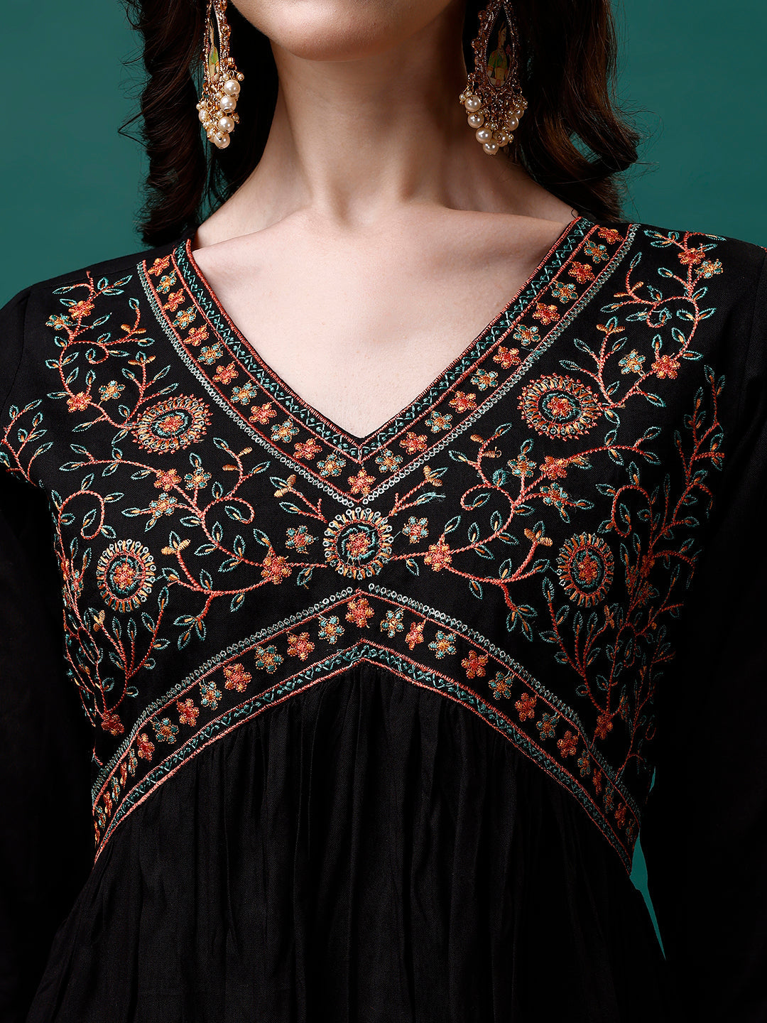 Alia Cut Embroidered Kurta With Pant & Printed Dupatta, Multicolor - Hiral Fashion