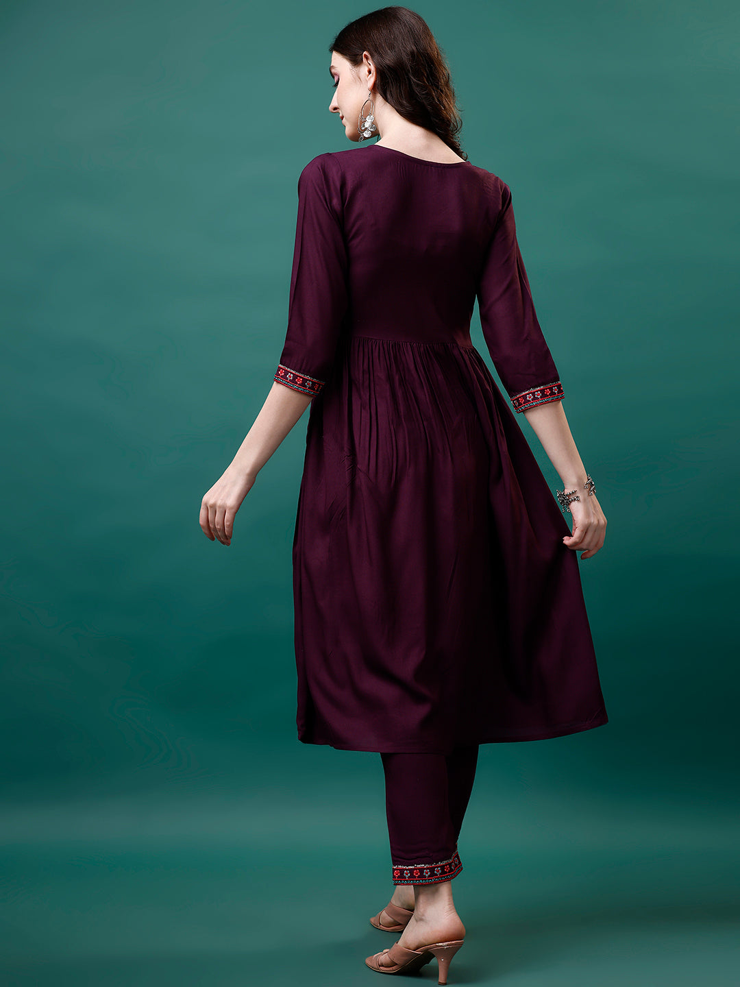 Alia Cut Embroidered Kurta With Pant & Printed Dupatta, Multicolor - Hiral Fashion