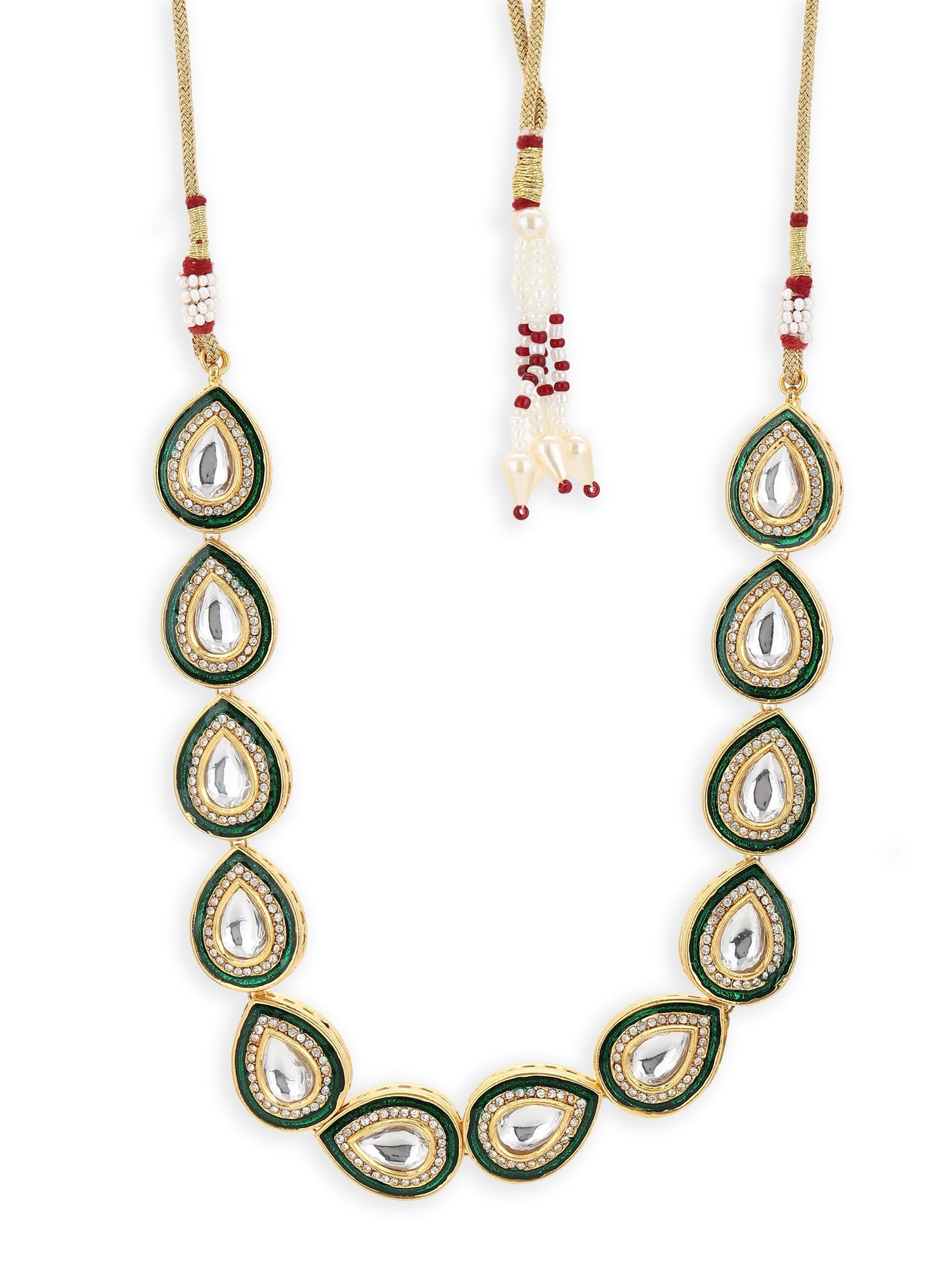 Green White Brass Gold-Polished Necklace - Ruby Raang | Swadesiicart