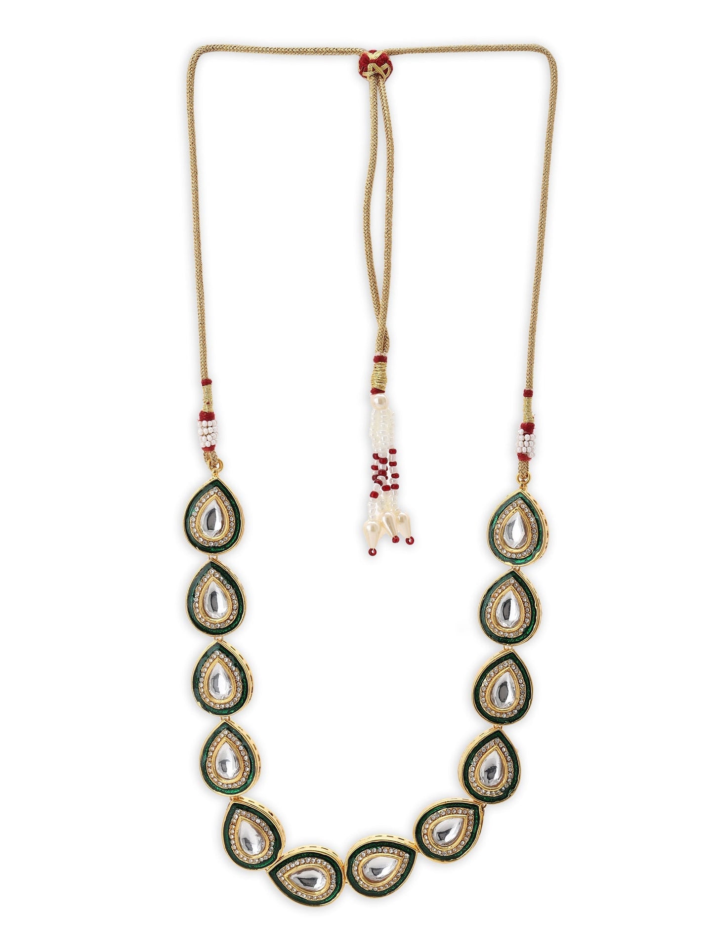 Green White Brass Gold-Polished Necklace - Ruby Raang | Swadesiicart