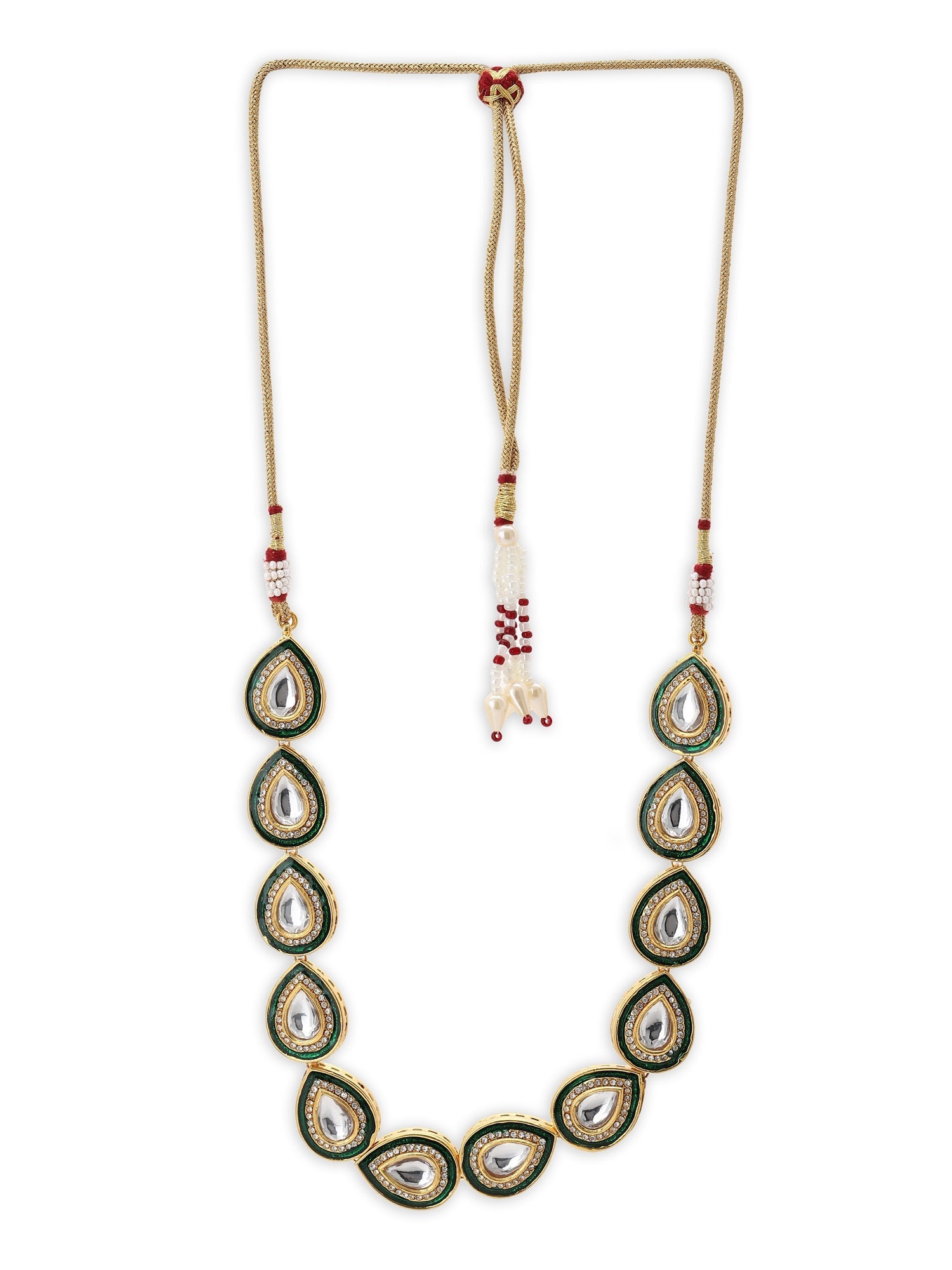 Green White Brass Gold-Polished Necklace - Ruby Raang | Swadesiicart