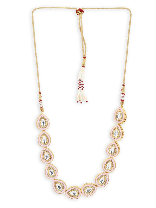 Pink Brass Gold-Polished Kundan Necklace - Ruby Raang | Swadesiicart