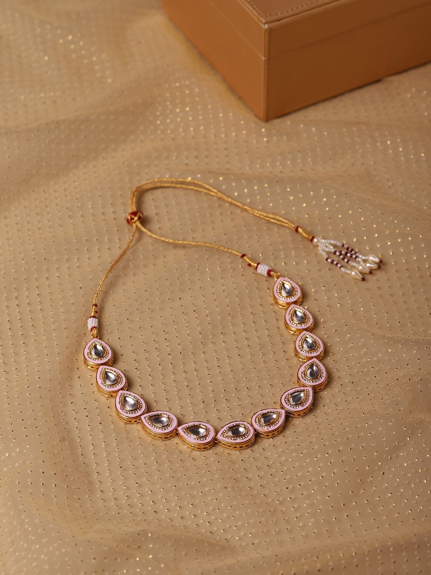Pink Brass Gold-Polished Kundan Necklace - Ruby Raang | Swadesiicart
