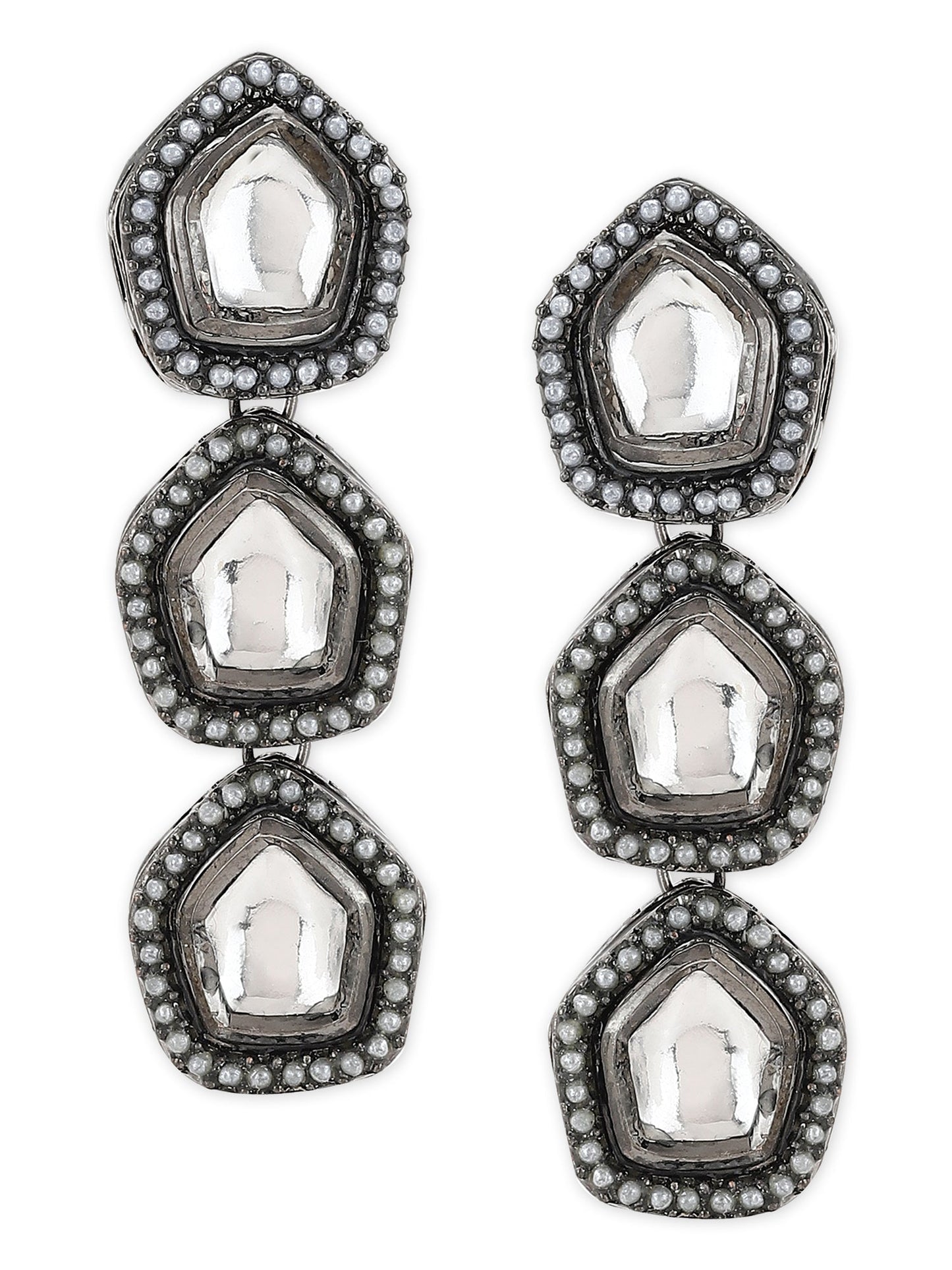 Black Geometric Kundan Drop Earrings - Ruby Raang - Swadesiicart