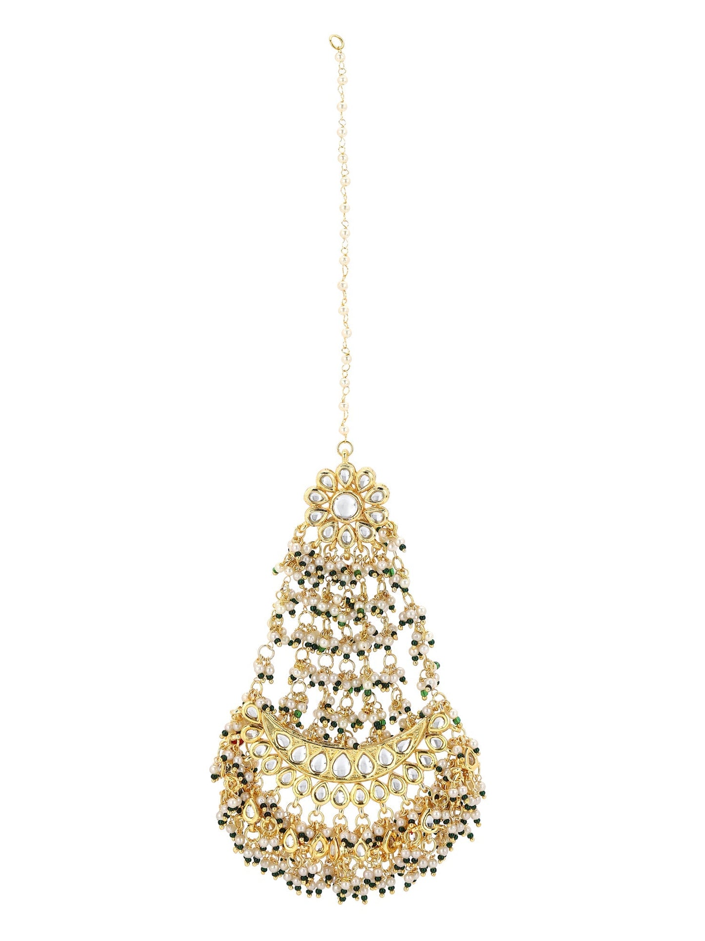 Green Contemporary Gold-Polished Chandbalis Earrings - Ruby Raang - Swadesiicart