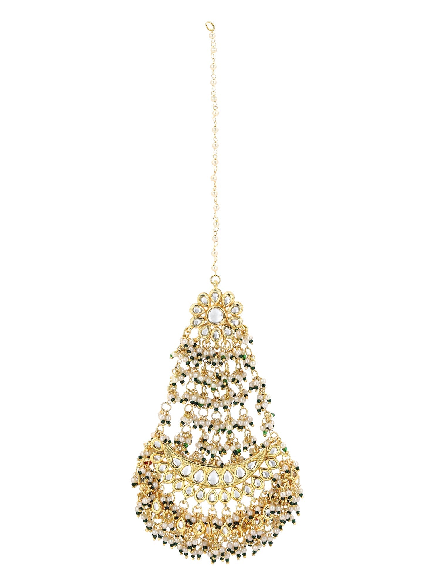 Green Contemporary Gold-Polished Chandbalis Earrings - Ruby Raang - Swadesiicart