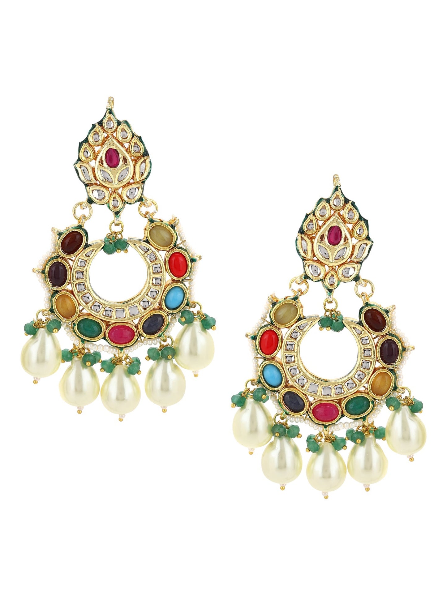 Multicoloured Gold-Polished Circular Drop Earrings - Ruby Raang | Swadesiicart