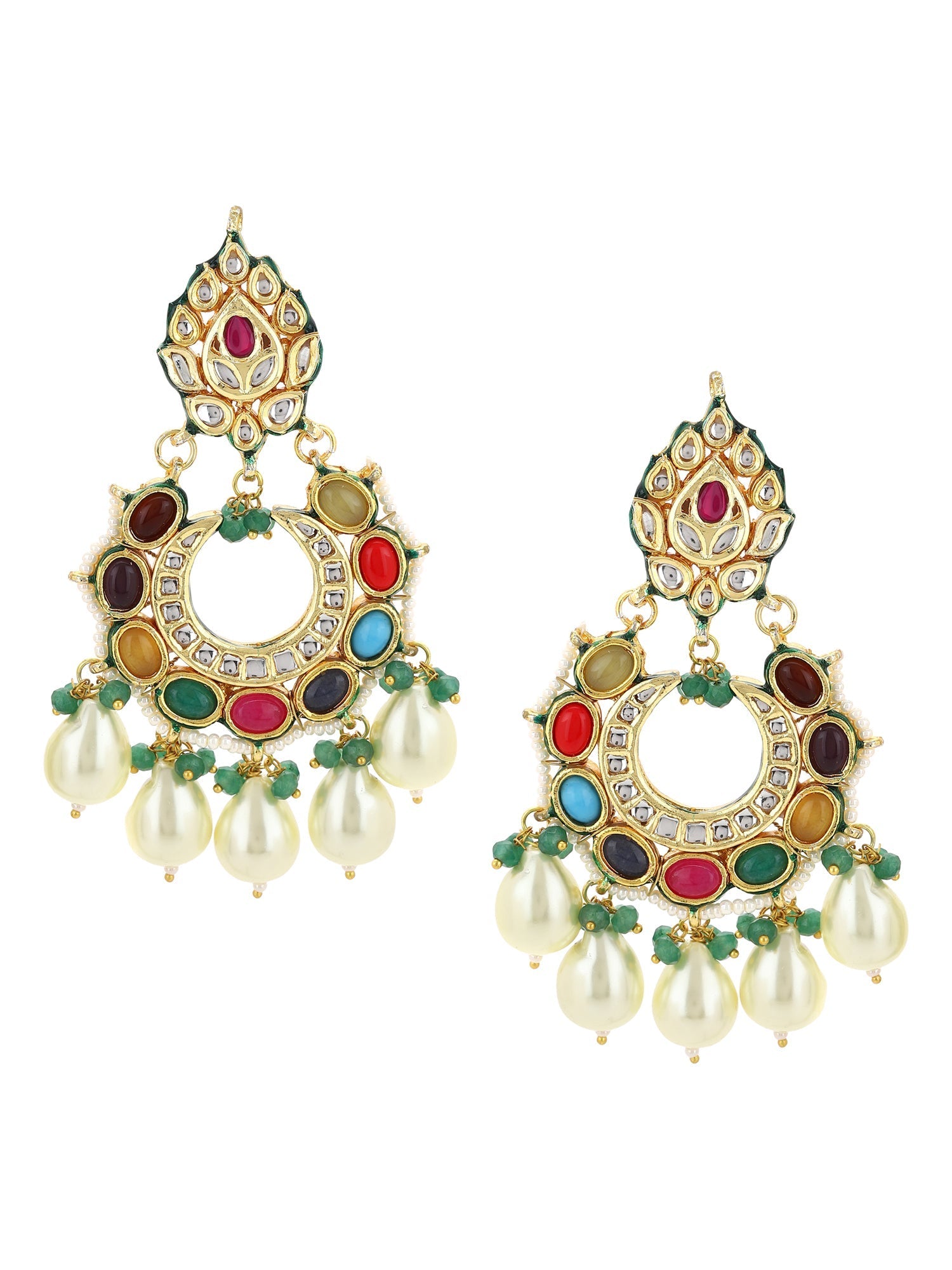 Multicoloured Gold-Polished Circular Drop Earrings - Ruby Raang | Swadesiicart