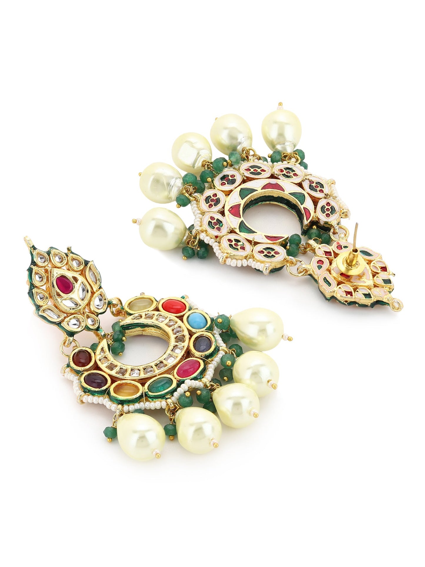 Multicoloured Gold-Polished Circular Drop Earrings - Ruby Raang | Swadesiicart