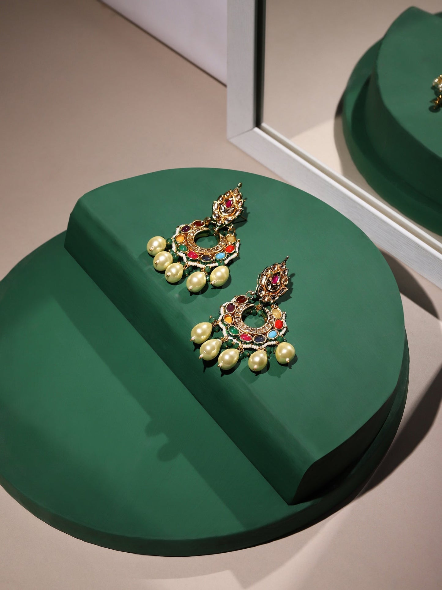 Multicoloured Gold-Polished Circular Drop Earrings - Ruby Raang | Swadesiicart