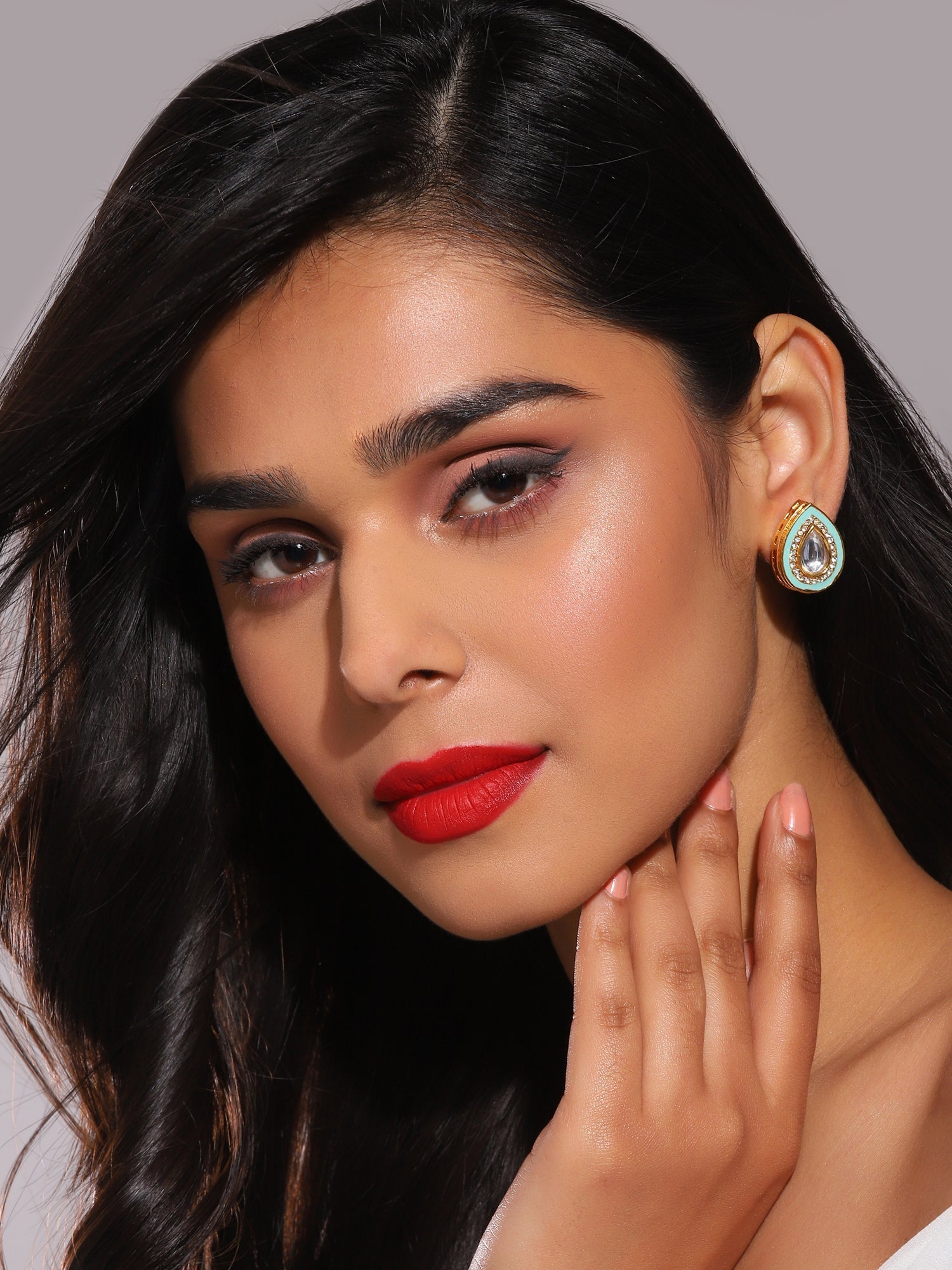 Blue Teardrop Shaped Studs Earrings - Ruby Raang - Swadesiicart