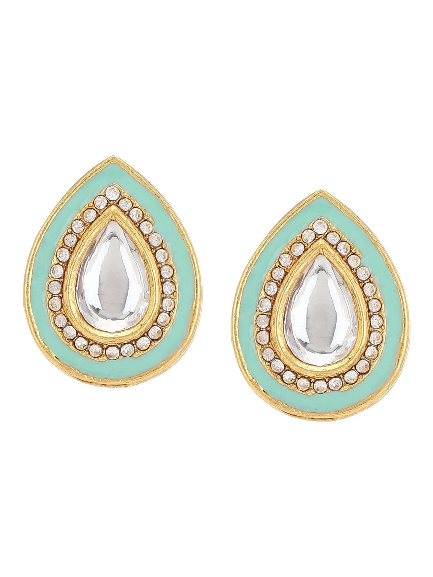 Blue Teardrop Shaped Studs Earrings - Ruby Raang - Swadesiicart